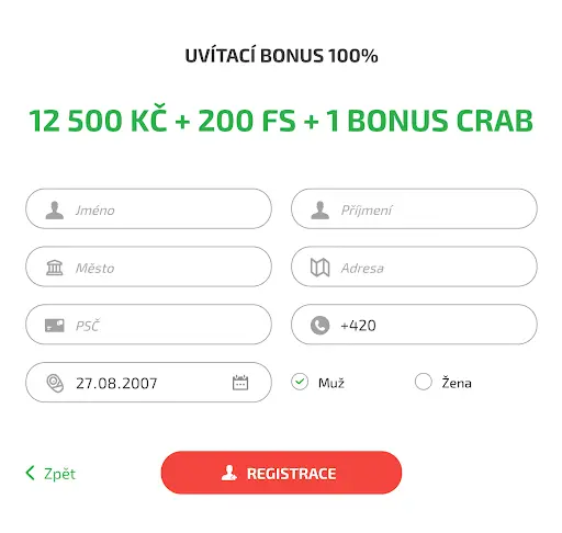 BoaBoa Casino registrace krok 2 osobní údaje a potvrzení bonusu